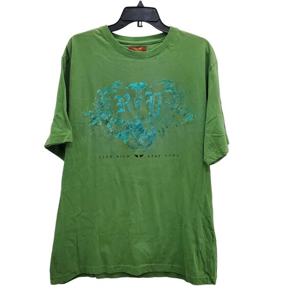 Rich Yung Men's Big & Tall Green Metallic Live Rich Stay Yung Graphic Tee Sz 3XL - Picture 1 of 5